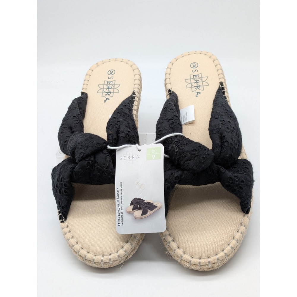 SERRA Women's Black Eyelet Bow Espadrille Slide Sandals Size 9 NWT